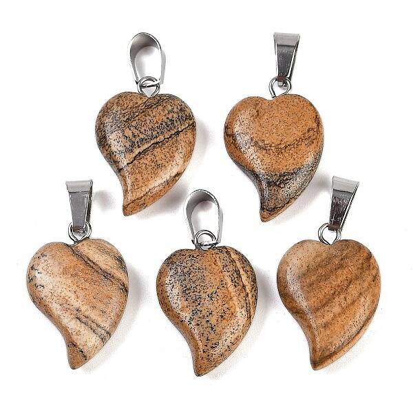 Natural Picture Jasper Heart Pendants