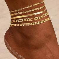 Tewiky Outdoorfun Gold Ankle for Women Waterproof - Dainty 5-6Pcs Cuban Link Chain Herringbone Cute Anklets Set Pack Summer B...
