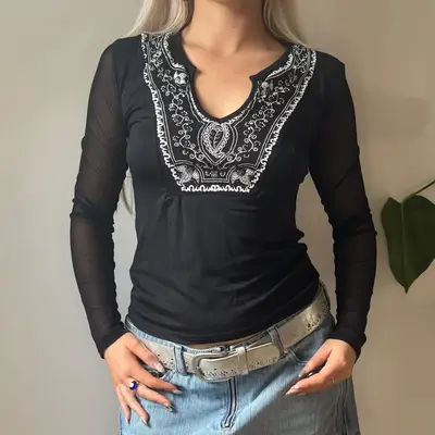 Unbranded Long Sleeve Top - Medium Black Polyester