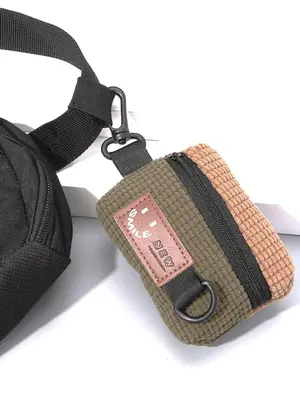 Cute Colorblock Corduroy Storage Bag As Bag Charm, Portable Small Size Earphone & Key Bag, Backpack Accessories for Daily Dec...