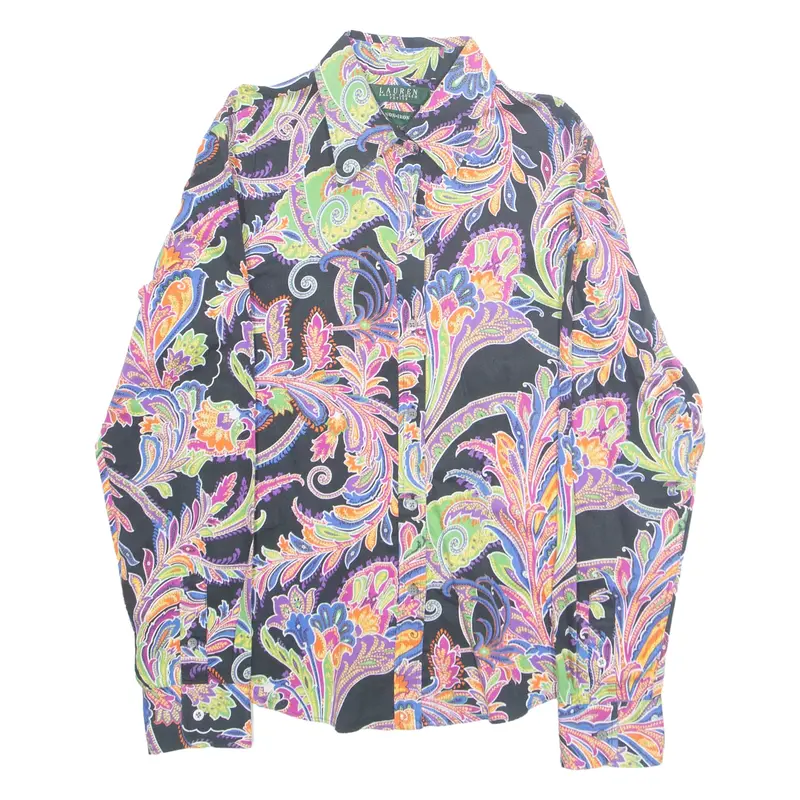 LAUREN RALPH LAUREN Womens Printed Shirt Black Long Sleeve Paisley M