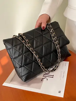 Women's Elegant Solid Color Quilted Shoulder Bag, Simple Fashion Chain Strap Flap Shoulder Bag, Simple All-match Crossbody Ba...
