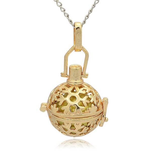 Golden Tone Brass Hollow Round Cage Pendants