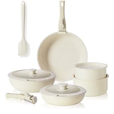 【Deal】12-Piece Nonstick Pots and Pans Set -Kitchen Cookware with Removable Handles - Ideal for Home Cooking
