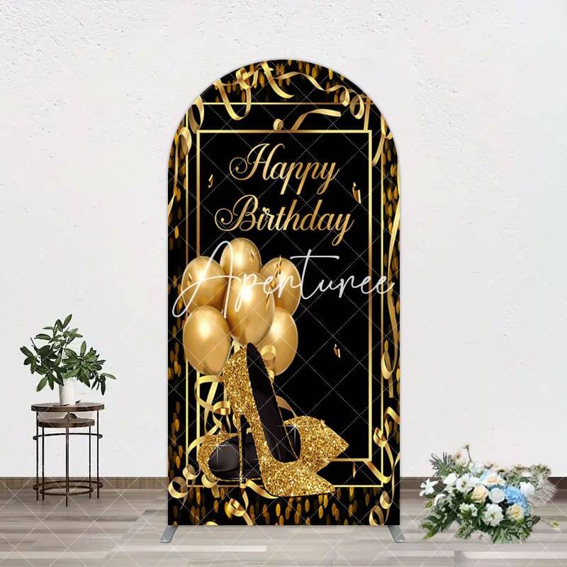 Aperturee Black Gold Balloon High Heel Birthday Arch Backdrop, 1.6X4FT(0.5X1.2M), 38.18 USD, arch backdrop kit, GH0A458-A