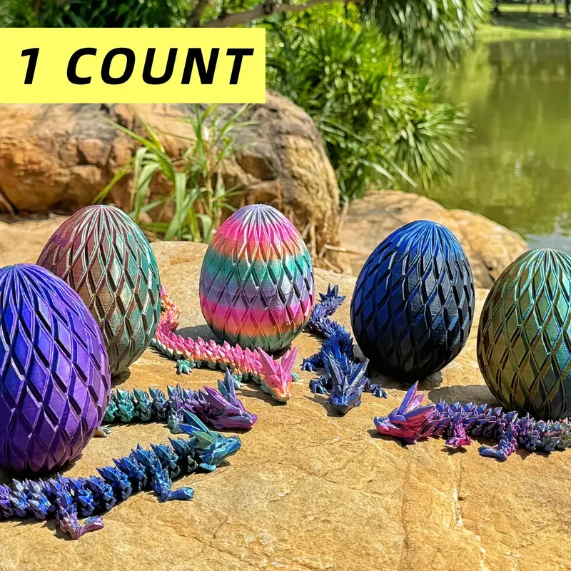 3D Printed Dragon Egg with Dragon Set, Easter Basket Filler, Durable Easter Eggs, Creative Desktop Ornament for Home Office D...
