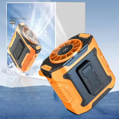Portable Waist Fan, USB Rechargeable Fan with LED Light, Fan for Outdoor, Camping, Hiking, Fishing, Working