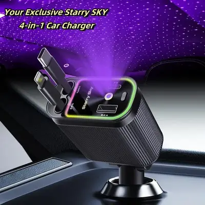 4-in-1 Car Roof Super Fast Retractable Car Charger with Anti-Tangle Retractable Cables, Dual Charge Portļ¼Aromatherapy Featu...