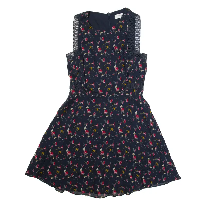 REISS Womens Fit & Flare Dress Blue Viscose Floral Sleeveless Midi M