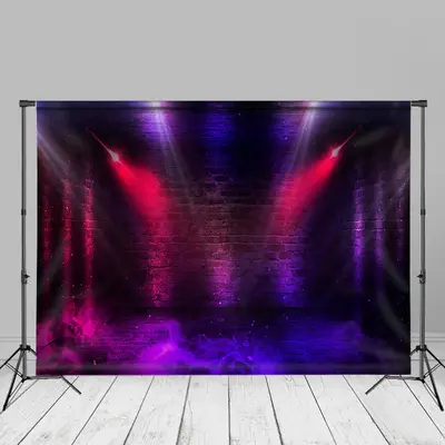Purple Red Fog Neon Light Brick Wall Stage Backdrop - Aperturee