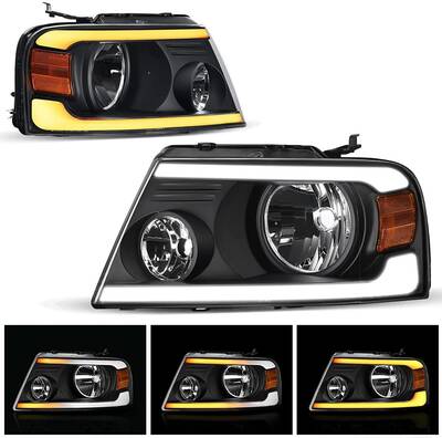 YITAMOTOR® LED DRL Headlight Assembly Replacement for 2004-2008 Ford F150 F-150 Headlamps w/Sequential Turn Signal Clear Len...