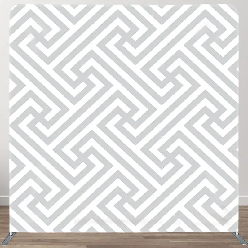 Aperturee Grey Maze Style Pattern White Party Backdrop Decor - Aperturee