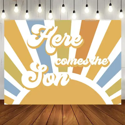 Aperturee Vintage Sun Here Comes Son Baby Shower Backdrop