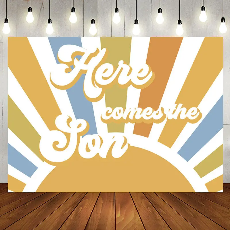 Aperturee Vintage Sun Here Comes Son Baby Shower Backdrop