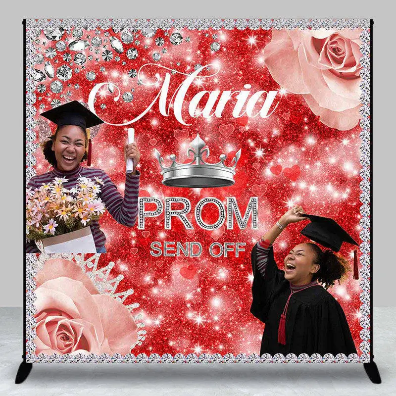 Red Silver Rose Send Off Custom Graduation Backdrop - Aperturee