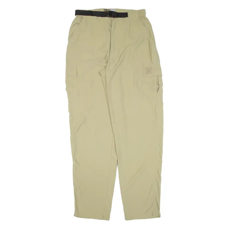 FACE2ERO Belted Womens Trousers Beige Loose Tapered Nylon W28 L32