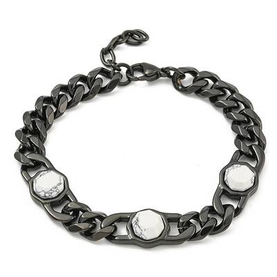 304 Stainless Steel & Natural Howlite Polygon Link Bracelets for Women