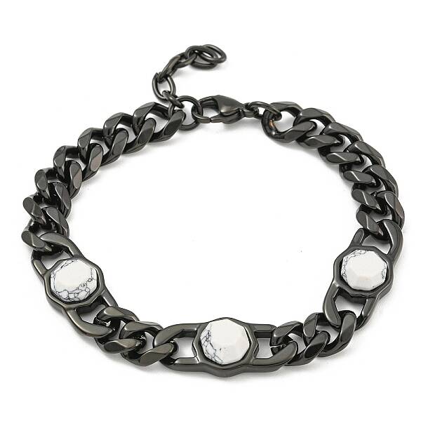 304 Stainless Steel & Natural Howlite Polygon Link Bracelets for Women