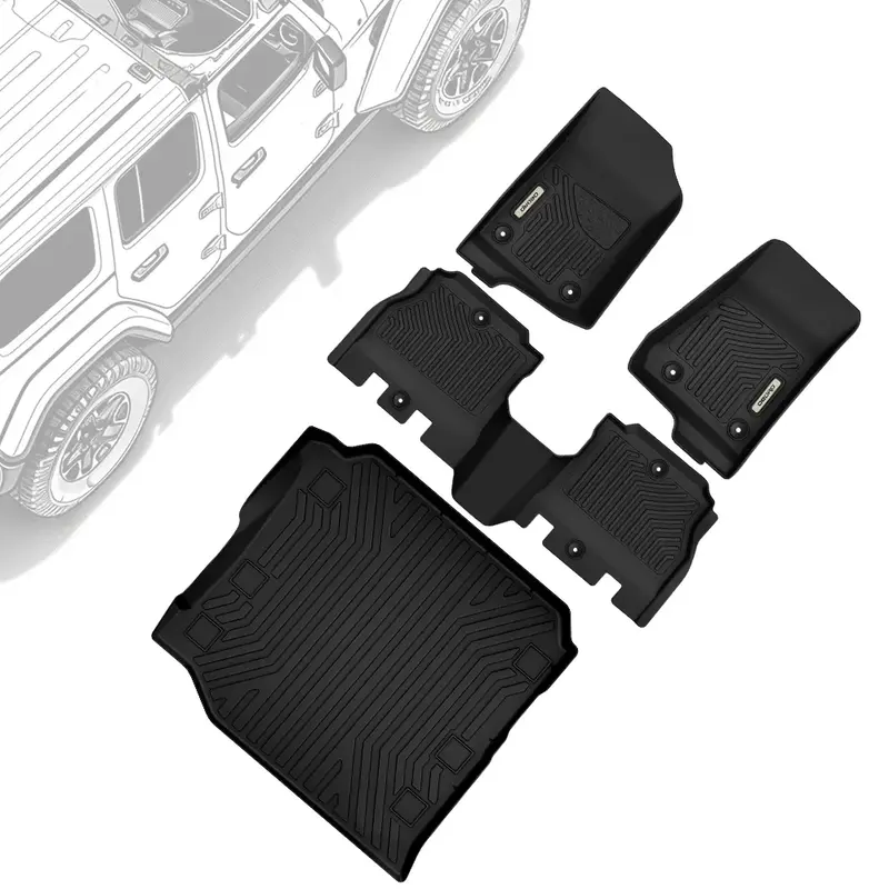 OEDRO Floor Mats Set for 2018-2025 Jeep Wrangler JL Unlimited 4-Door, Custom Fit TPE All Weather Car Floor Liner Set