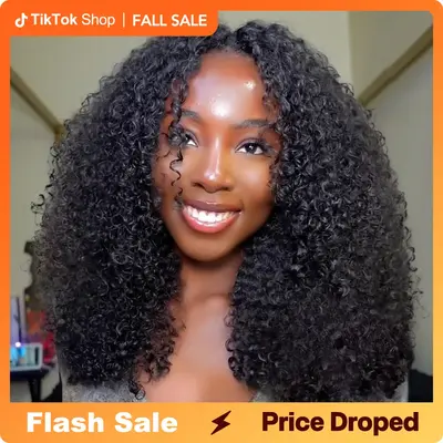 Vshow Kinky Curly Hair V Part Human Hair Wig With Drawstring All Size Fit 250% Density Glueless V Part Wig For Black Women Na...