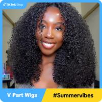 Vshow Kinky Curly Hair V Part Wigs No Leave Out Thin Part Human Hair Wigs For Beginners Afro Curly Glueless V Part Wigs With ...