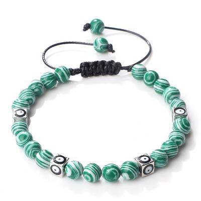 Trendy Ethnic Style Cube Evil Eye & Round Dyd Synthetic Turquoise Beaded Stretch Bracelets
