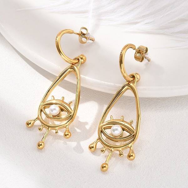 304 Stainless Steel Shell Pearl Dangle Stud Earrings for Women