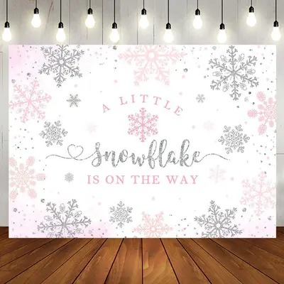 Aperturee Pink Little Snowflake Winter Baby Shower Backdrop - Aperturee
