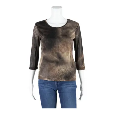YOUR 6 SENSE Y2K Mesh Top Brown Crew Neck Animal Print 3/4 Sleeve Womens M
