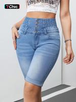 Women's Button High Waist Denim Shorts, Minimalist Cute Casual Comfy Roll Hem Shorts for Daily Wear, Ladies Bottoms for Summe...