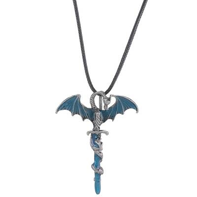 Alloy Enamel Dragon Wrapped Sword Pendant Necklaces