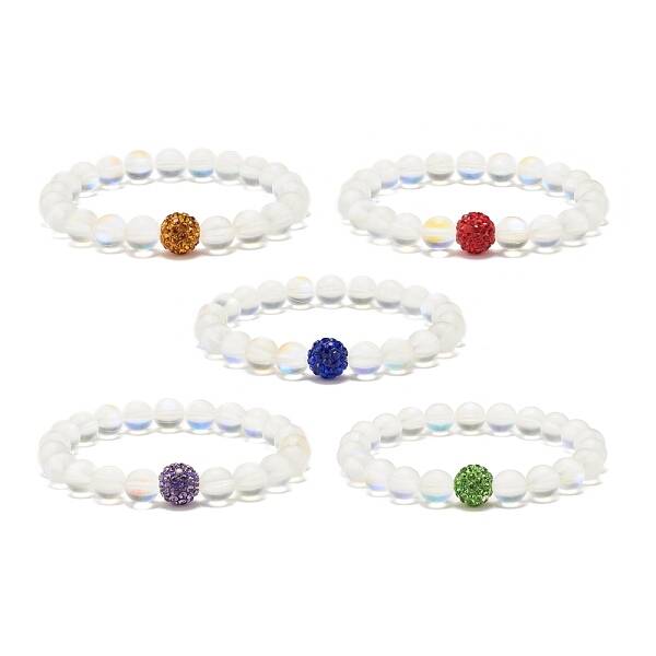 Synthetic Moonstone Round Beads Stretch Bracelet
