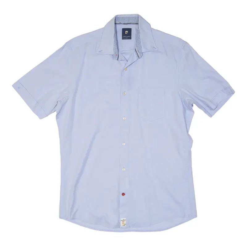 PIERRE CARDIN Plain Shirt Blue Short Sleeve Mens S