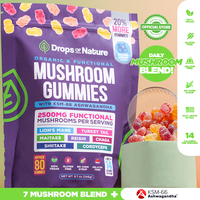Drops Of Nature Ashwagandha KSM-66, Reishi, Lions Mane, Shiitake, Cordyceps, Turkey Tail, Maitake, Chaga Supplement Gummies -...