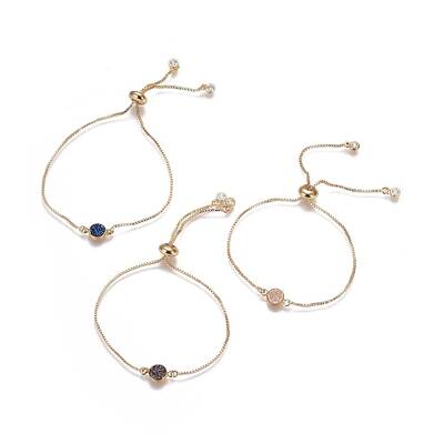 Electroplated Natural Druzy Agate Slider Bracelets