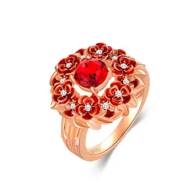 Sterling Silver with Rose Gold Plated Round Shaped Crystal Rose Ring