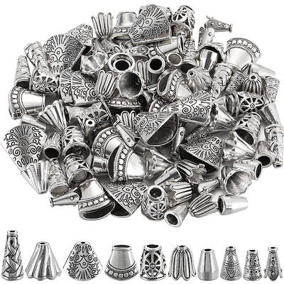 100Pcs 10 Styles Tibetan Style Alloy Beads Cone