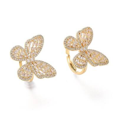 Adjustable Brass Micro Pave Clear Cubic Zirconia Finger Rings