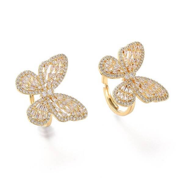 Adjustable Brass Micro Pave Clear Cubic Zirconia Finger Rings