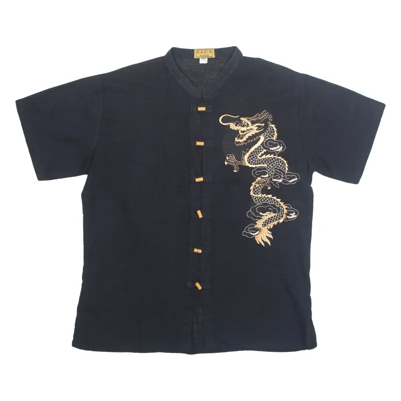 RAZIA Eastern Inspired Mens Plain Shirt Black M