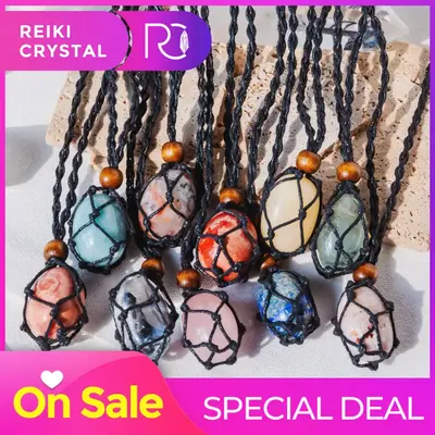 【Cord】Natural Crystal Net Woven Necklace 【Tumble】