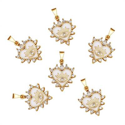 6Pcs Brass Clear Cubic Zirconia Pendants