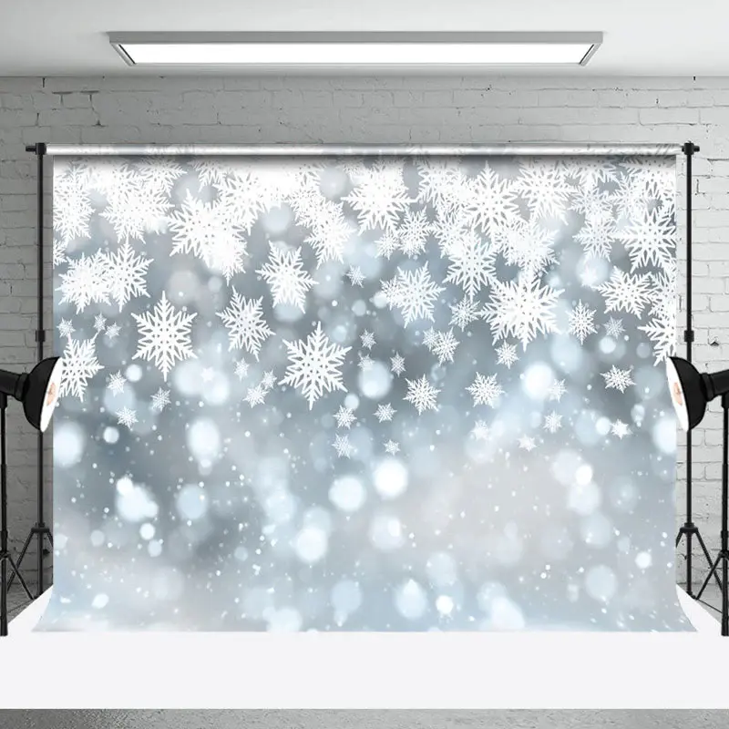Bokeh Snowflake White Winter Scenery Backdrop - Aperturee