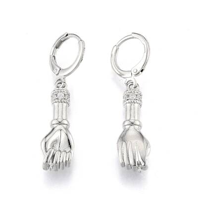 Brass Hand Palm Dangle Leverback Earrings for Women