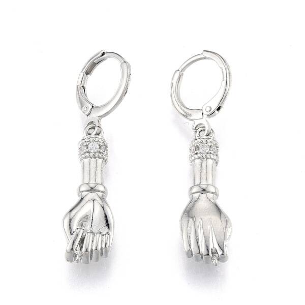 Brass Hand Palm Dangle Leverback Earrings for Women