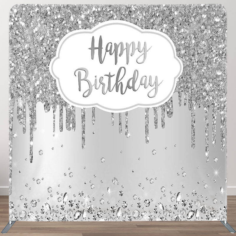 Aperturee Glitter Silver Diamonds Fabric Backdrop Cover for Birthday - Aperturee