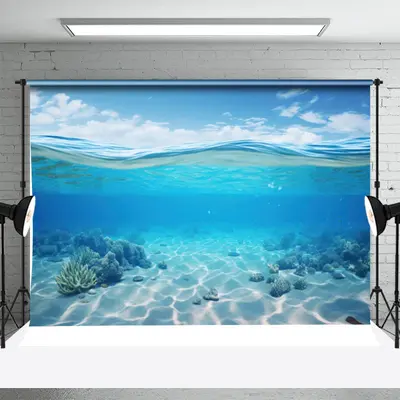 Clear Coral Plant Undersea Blue Wavy Summer Backdrop - Aperturee