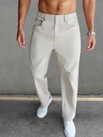 Men's Solid Straight Leg Pants, Casual Comfy Fashion Comfy Plain Button Trousers for Work Office Business Daily Menswear, Pan...