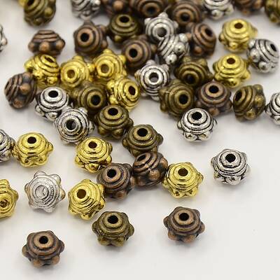 Mixed Tibetan Style Alloy Flower Spacer Beads