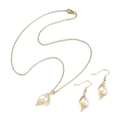 Natural Pearl Pendant Necklace & Dangle Earrings